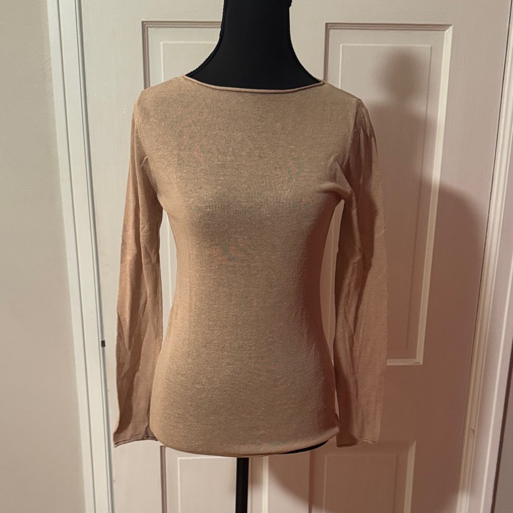 Zara Women's Tan Fitted Long Sleeve Top Shirt Size Small